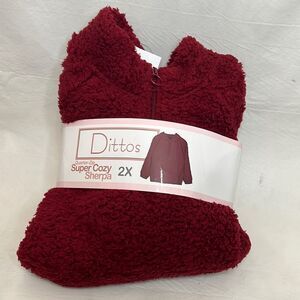 Dittos Super Cozy SherpaQuarter Zip 2X Burgundy